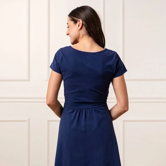 Hope & Henry Organic Cotton Tie Waist Dress Navy Blue Women’s Size 2 XS NWT - Picture 2 of 9